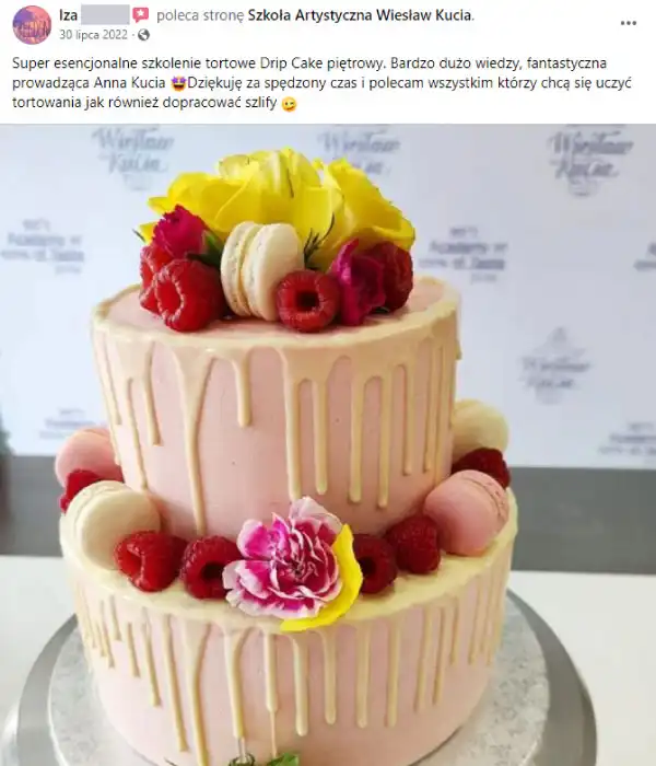 Opinia o szkoleniu cukierniczym torty piętrowe drip cake z Anną Kucia Opinia o szkoleniu cukierniczym torty piętrowe drip cake z Anną Kucia