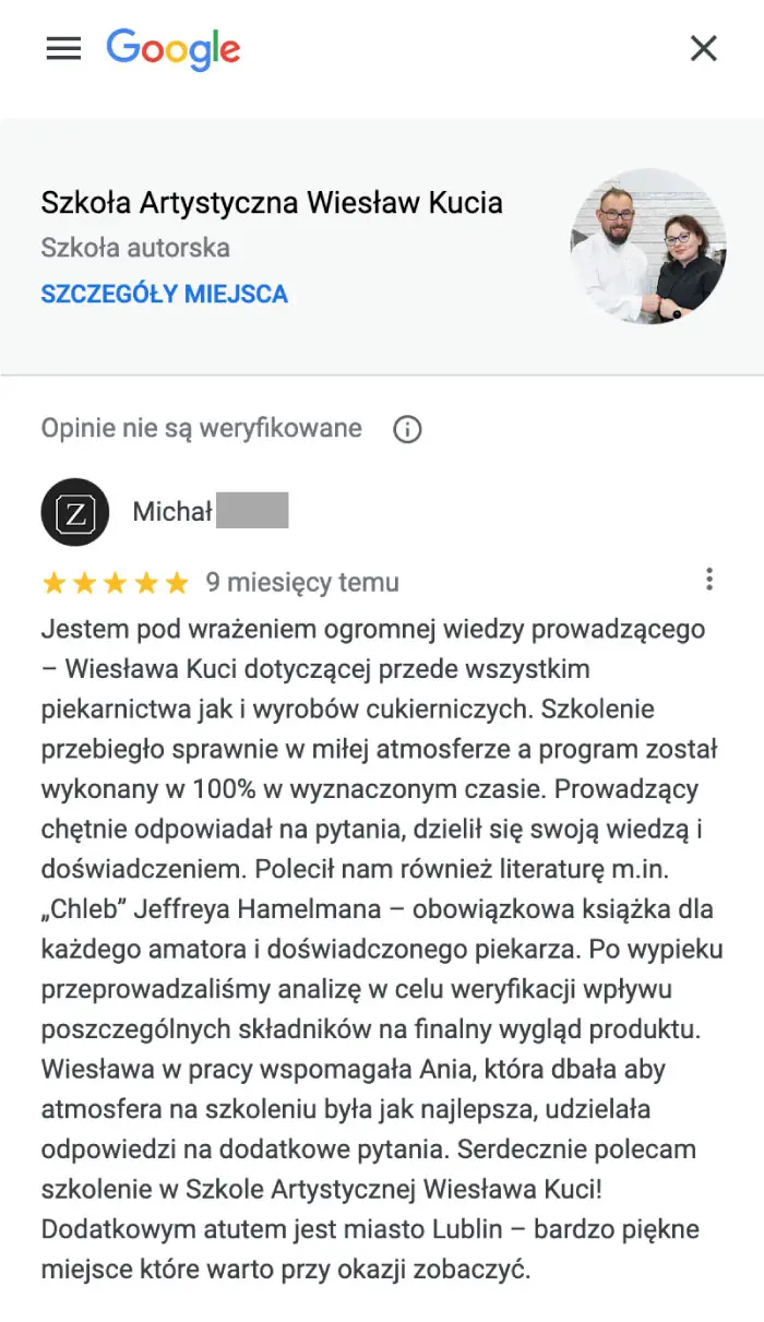 Szkola Artystyczna Wiesława Kuci - opinie w Google